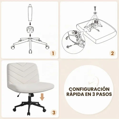 Vista 5 de Yaheetech Silla de Escritorio de Oficina con Patas Cruzadas Anchas sin Ruedas, Sillas Giratorias Cómodas para Computadora de Tocador para Hogar