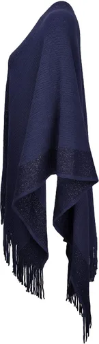 Vista 3 de ZLYC - Abrigo de mujer con bordes dorados, tipo cobija tejida. Poncho con flecos