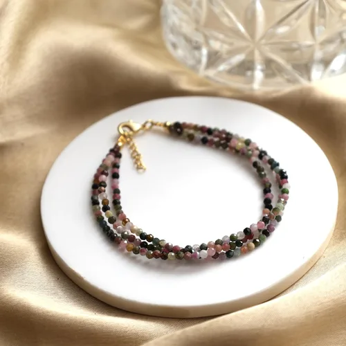 Vista 13 de Gempires - Pulseras de cuentas naturales de múltiples hebras, ligeras, hechas a mano, hipoalergénicas, de 8 pulgadas, chapadas en oro, elegantes