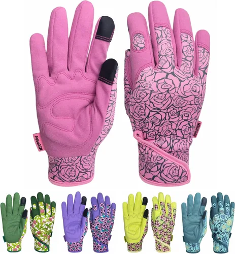 Vista 31 de Guantes de jardinería a prueba de espinas y resistentes a pinchazos con agarre, guante de jardín para mujer, regalos de cuero para trabajo