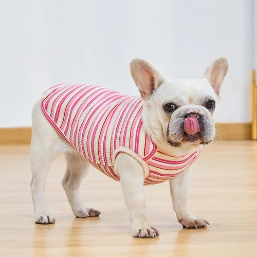 Vista 5 de Camisas para perros, chaleco de algodón a rayas, ropa elástica sin mangas para perros pequeños, paquete de 2 camisetas suaves y transpirables
