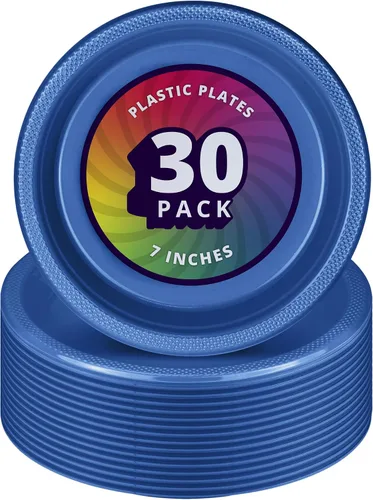 Vista 11 de DecorRack 30 platos de plástico pequeños, resistentes de 7 pulgadas desechables, color negro