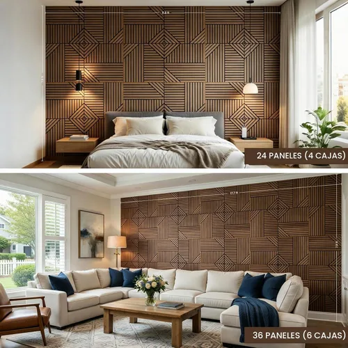 Vista 5 de Paneles decorativos de pared, paquete de 6 unidades, 24 x 24 Enclavamiento de madera