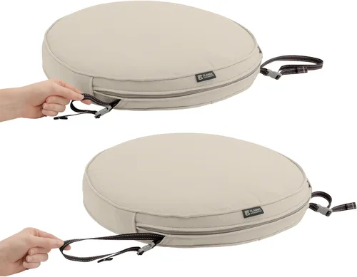 Vista 6 de Classic Accessories Montlake FadeSafe - Cojín para silla de exterior, resistente al agua, 15 pulgadas de diámetro x 2 pulgadas, color beige antiguo