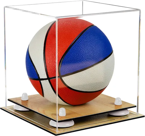 Vista 32 de Better Display Cases Mini acrílico - Miniatura (no tamaño completo) Baloncesto vitrina con elevadores negros y espejo (A015-BR)