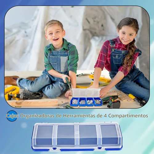 Vista 6 de Caja organizadora de tornillos de 8 piezas, caja de piezas de tornillo con 4 compartimentos, tapa translúcida, contenedores de herramientas