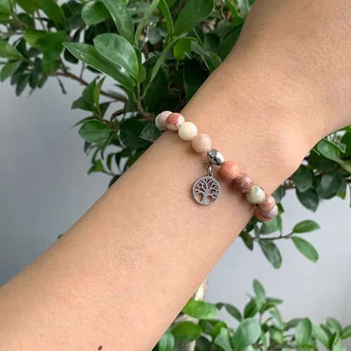 Vista 4 de Hevont Regalos de árbol de la vida para mujeres, pulseras de relajación curativas de piedra natural de 0.315 pulgadas (0.315 in), piedras de cristal