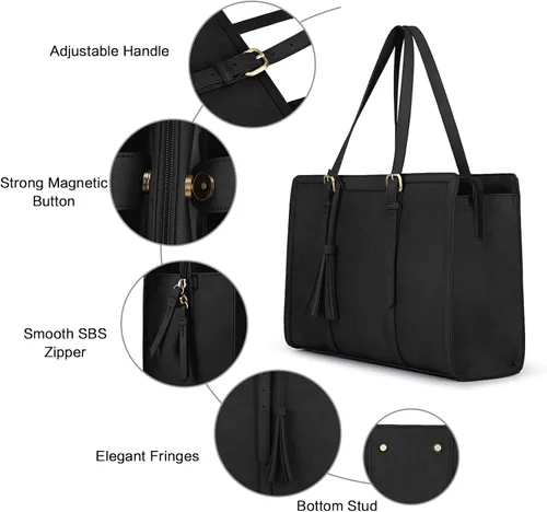 Vista 4 de ECOSUSI Bolsa para Laptop para Mujeres 15.6 Pulgadas Bolsas de Trabajo Tipo Tote Cuero PU Bolso de Computadora para Oficina de Negocios con 3