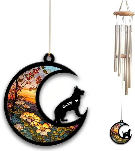Vista 59 de Carillón de viento con atrapa el sol afghan Hound, campanilla de viento conmemorativa de girasol personalizada para perro, regalo de pérdida