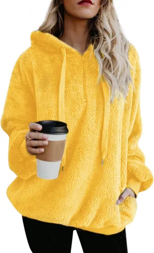 Vista 63 de Century Star Sudadera deportiva mullida de vellón con capucha para mujer de talla extragrande con bolsillos