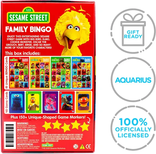 Vista 7 de Aquarius Juego de bingo familiar de Plaza Sésamo, divertido juego de fiesta familiar para niños, adolescentes y adultos, regalo entretenido de noche