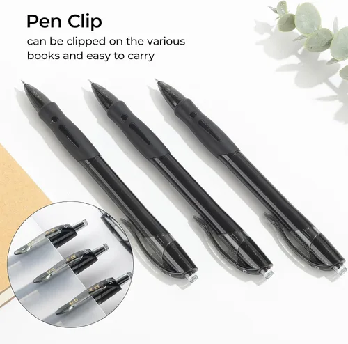 Vista 4 de M&G Juego de 5 bolígrafos de gel, bolígrafos retráctiles de tinta negra de 0.5mm, bolígrafos de punta fina, bolígrafos de gel de secado rápido