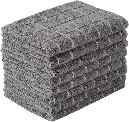 Vista 8 de Toallas de cocina de microfibra, suaves, superabsorbentes y sin pelusas, paquete de 8 (colores negros con diseño de enrejado), 26 x 18 pulgadas