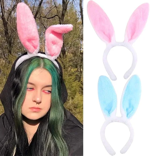 Vista 3 de vfruua Diadema de conejo de peluche con orejas de conejo de Pascua para Pascua, cosplay, fiesta temática, decoración de cumpleaños