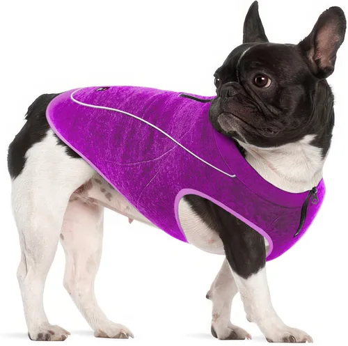 Vista 13 de Suéter de forro polar aislado para perros Chaleco ligero y cálido para perro Puerto con cremallera para arnés Chaqueta de invierno para clima