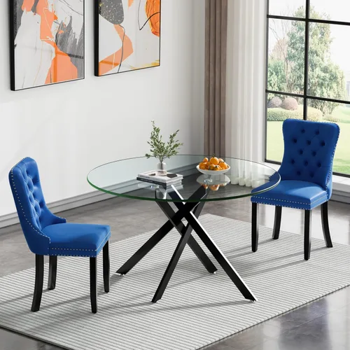 Vista 75 de Juego de mesa de comedor de cristal plateado moderno de 47 pulgadas para 2, juego de mesa de comedor de cocina redonda de 3 piezas con patas