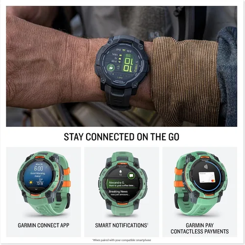 Vista 54 de Garmin Instinct® 3 45mm, pantalla AMOLED, reloj inteligente GPS resistente para exteriores, bisel reforzado con metal, linterna incorporada, hasta