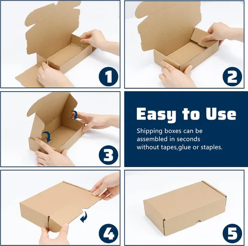 Vista 4 de Cajas de envío, 25 unidades, 8 x 4 x 2 pulgadas, cajas de cartón corrugado marrón fuerte para embalaje de pequeñas empresas, correo, manualidades