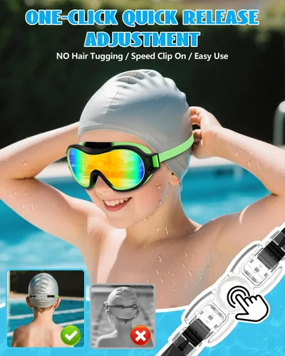 Vista 5 de Aegend Paquete de 2 gafas de natación para niños de 3 a 15 años, antivaho, anti-UV, visión amplia, impermeables, sin fugas, para niños y niñas