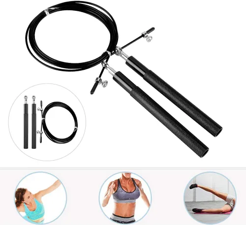 Vista 5 de Cuerda de saltar, cuerda de saltar de velocidad ajustable con mango de aleación de aluminio para fitness, gimnasio en casa y ejercicio