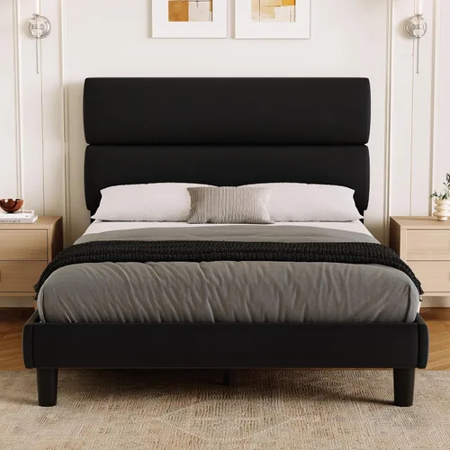 Vista 16 de GRUSIGN Base de cama de plataforma de tamaño individual con cabecera de terciopelo, soporte de listones de madera de altura ajustable, base