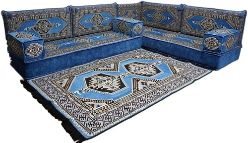 Vista 143 de arabicsofa Juego de asientos Jalsa en forma de L – Majlis árabe hecho a mano con almohadas de respaldo