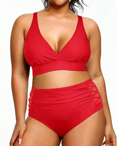 Vista 7 de Yonique Traje de baño de dos piezas para mujer, de talle alto, con control de abdomen