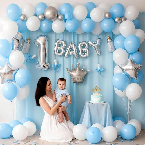 Vista 2 de LovesTown 110 globos de látex de 12 pulgadas con cinta para decoración de cumpleaños, baby shower, boda, fiesta, color azul (paquete de 2)