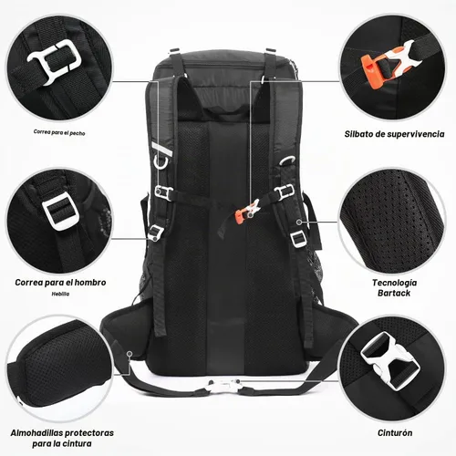 Vista 2 de HOMIEE 50L Hiking Backpack Travel Bag Waterproof Camping Rucksack