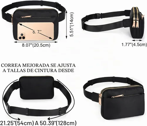 Vista 6 de Riñonera UTO para mujer, de moda, bandolera, bolsa de cinturón, bolsa de pecho, riñonera de cintura, riñonera de cadera, para compras al aire libre