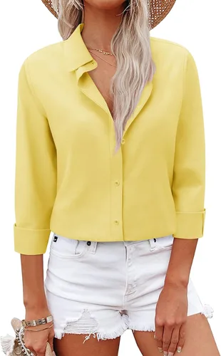 Vista 18 de Camisas con botones para mujer, camisas de vestir, trajes casuales de negocios, blusa ajustada con cuello, entrevista de trabajo, atuendo de oficina
