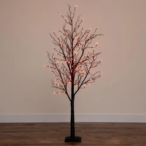 Vista 15 de Nearly Natural Árbol de otoño artificial de ramita negra preiluminado de 6 pies con 300 luces LED naranjas y moradas