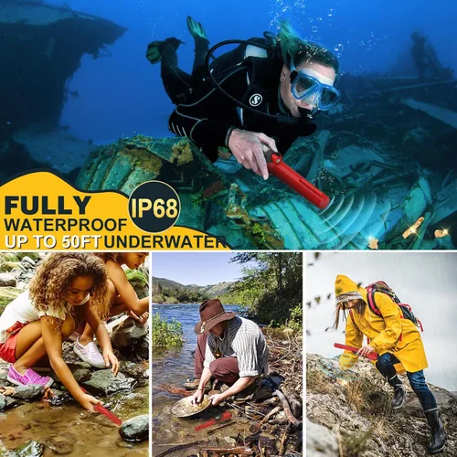 Vista 7 de Pantalla LCD totalmente impermeable, detector de metales dorados con linterna LED, Pinpointer de búsqueda de 360 grados, IP68 bajo el agua a 49.2