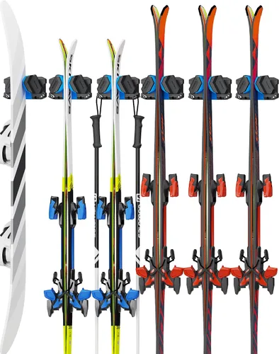 Vista 9 de Estante de pared para esquís y snowboard, soporte de pared para esquís y soporte de pared para esquís que ahorra espacio en el garaje, organizador