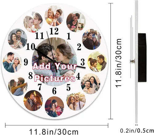 Vista 7 de Qingxily Reloj personalizado con imagen, relojes personalizados para paredes, reloj con foto personalizado, regalo para el día de San Valentín, día