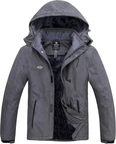 Vista 7 de wantdo Chaqueta de esquí impermeable de montaña para hombre, chaqueta de lluvia resistente al viento, abrigo cálido con capucha para invierno
