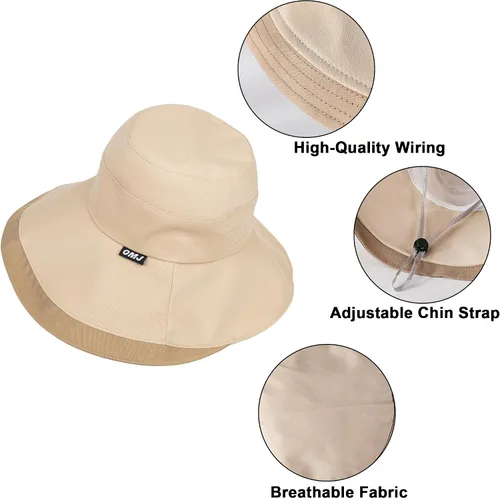 Vista 2 de Sombreros de ala ancha con protección solar para mujer, sombrero de sol de playa de viaje con ala plegable ajustable