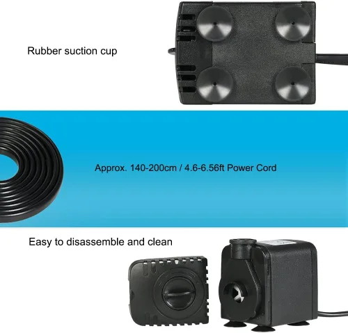 Vista 3 de Decdeal Bomba de agua, AC110V 8W Bomba de agua sumergible para acuario, fuentes de mesa, estanque, jardines de agua y sistemas hidropónicos con 2