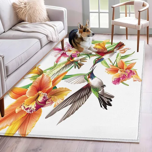 Vista 11 de Small Area Rugs 2x3 Ft, Orange Floral Non-Slip Area Rugs for Living Room Bedroom Entryway, Spring Kingfisher Watercolor Retro Art Washable Carpet