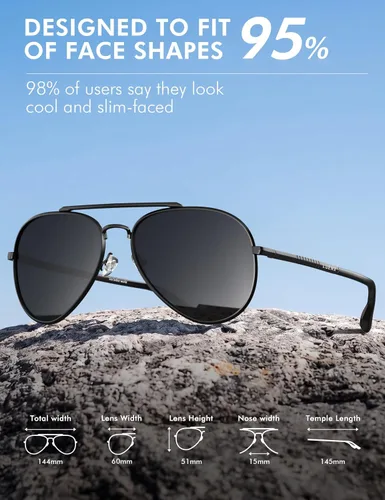 Vista 5 de LUENX Aviator Polarized Sunglasses Men Women Classic UV400 Driving negro (Black/Black Frame)