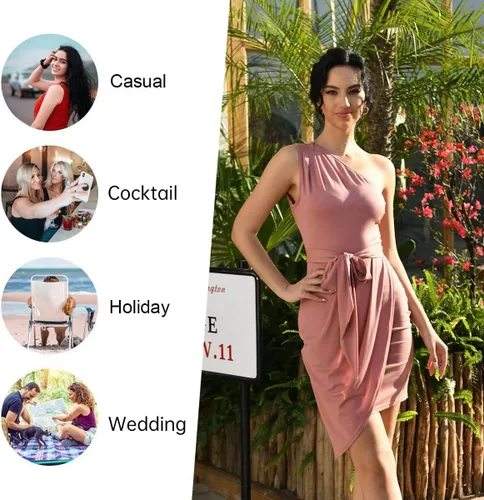 Vista 7 de YUNDAI Women's Summer Fashion One Shoulder Ruched Bodycon Dress Sexy Fitted Cocktail Party Dresses