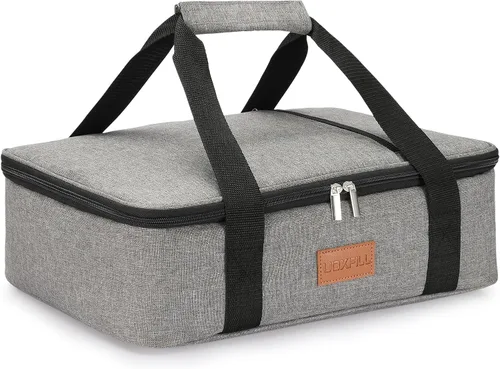 Vista 8 de Uoxfill Bolsa de almuerzo aislada térmica para alimentos aislados de dos pisos para alimentos calientes o fríos, bolsa de mano aislada para comidas