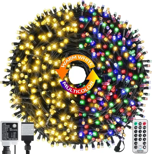 Vista 13 de XTF2015 Guirnalda de luces de Halloween naranja y morada, luz de Halloween de 105 pies, 300 LED que cambian de color, enchufe de extremo a extremo