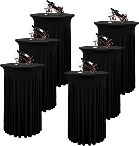 Vista 14 de 6 Paquetes de Faldas Redondas para Mesa de Cóctel de 32" x 43" Elastano Extensible Mantel de Cóctel con Cortinas Onduladas, Fundas de Mesa Alta
