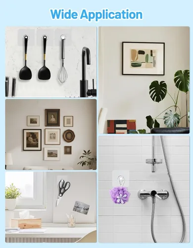 Vista 7 de 12 ganchos para colgar fotos sin clavos, carga de 20 libras, ganchos para colgar fotos, ganchos adhesivos impermeables para baño, cocina, ganchos