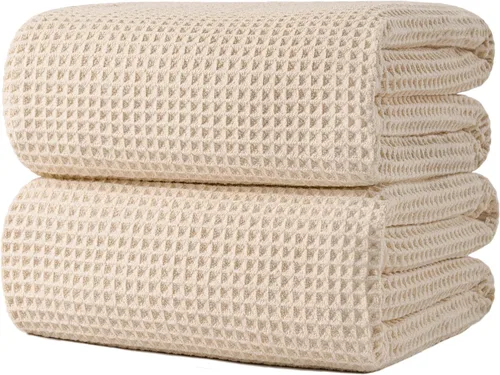 Vista 11 de POLYTE Sábanas de baño de microfibra de secado rápido de 430 GSM sin pelusas, 70 x 35 pulgadas, juego de 2 (tejido gofre)