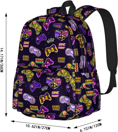 Vista 6 de Reorzon Mochila escolar para niños pequeños, videojuegos, casual, para jugadores, primaria, estudiantes, viajes, para niños y niñas