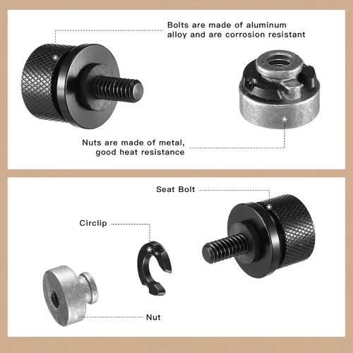 Vista 4 de Therwen Kit de 8 tuercas de tornillo de asiento, kit de tuercas de asiento de guardabarros, rosca de 1/4-20, compatible con Harley-Davidson