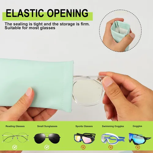 Vista 4 de LUTER 4 fundas suaves para lentes, 7 x 3.5 pulgadas, piel sintética, para lentes de lectura, con 4 paños de limpieza, portátil, pequeña, delgada