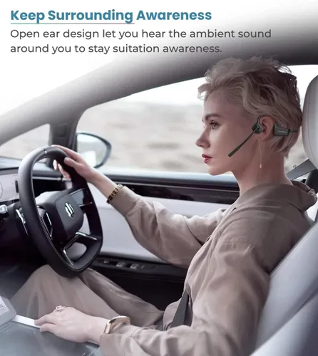 Vista 4 de Auriculares Bluetooth de conducción ósea con micrófono ENC Boom Mic Auriculares inalámbricos para computadora con micrófono Cancelación de ruido